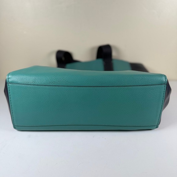 Coach Large Pebbled Leather Colorblock Derby Tote Bag Teal Navy F11833 READ - Picture 4 of 16